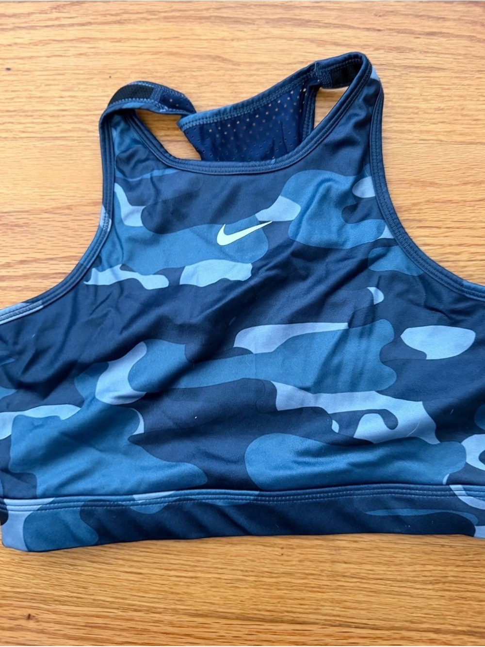Nike Blue Camo High-Neck Sports Bra